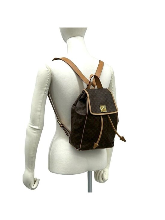 Celine Vintage Macadam Blason Triomphe Pattern Logo Ring Leather Backpack Brown main image 8